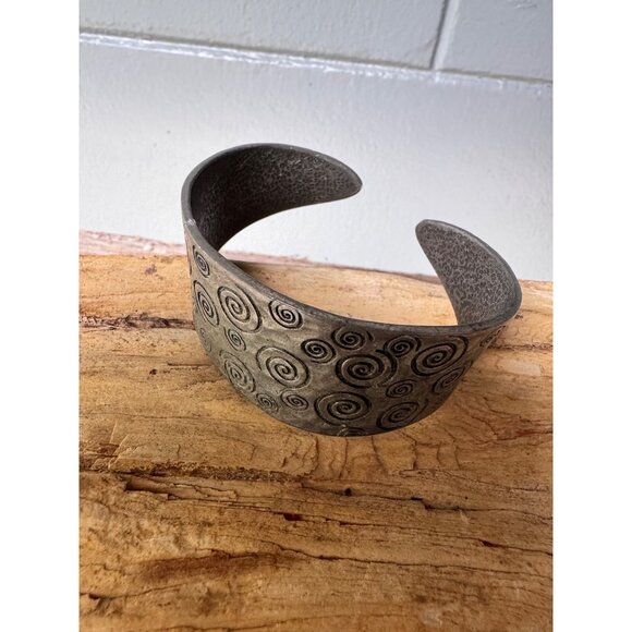St Justin Pewter Celtic Spiral Patterned Open Cuff Bracelet - Picture 1 of 7